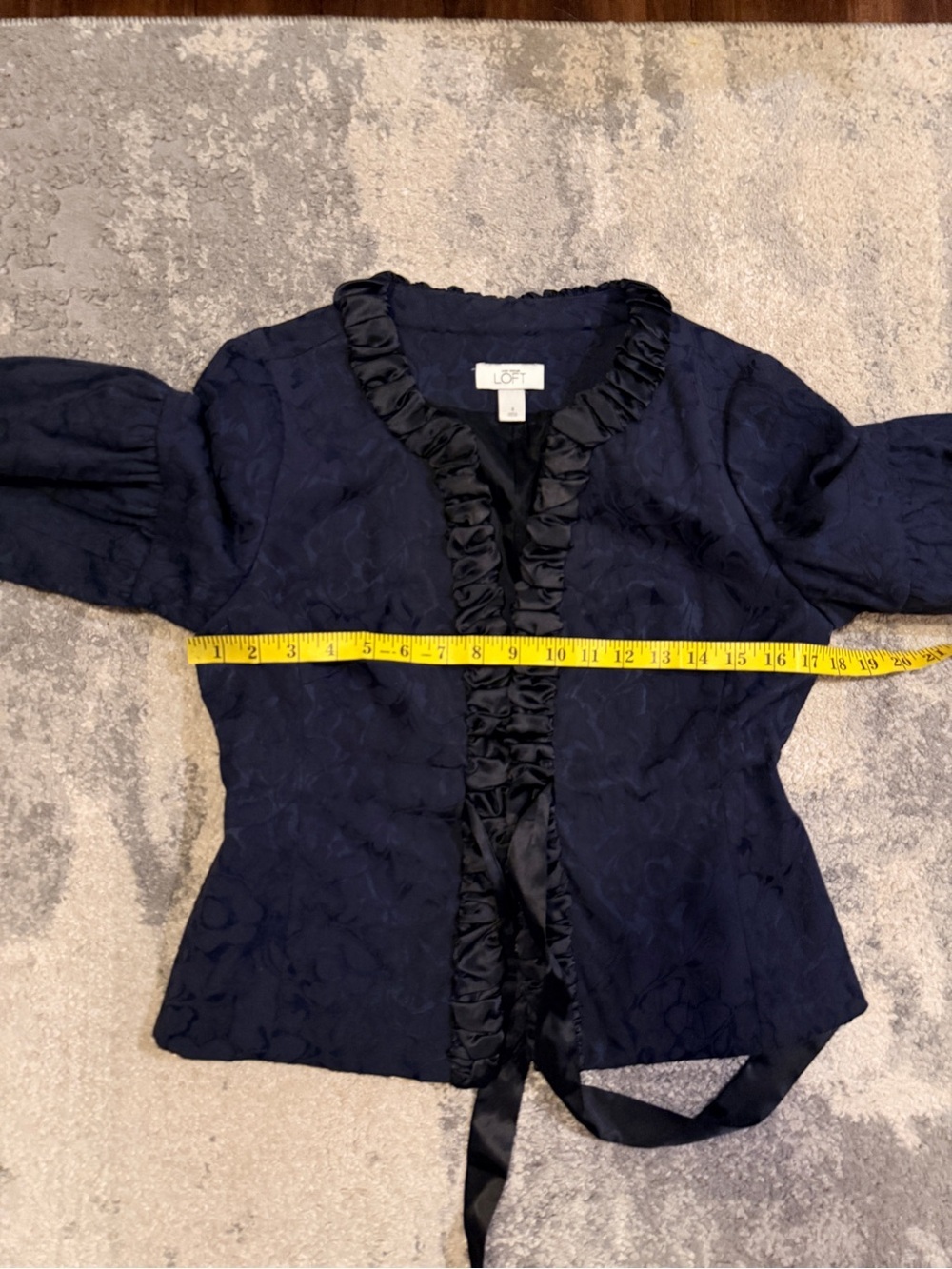 LOFT Navy Ruffle-Trim Tie-Front Jacket - Picture 5 of 7